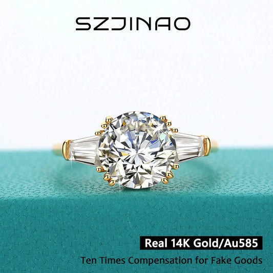 9mm Moissanite Diamond Ring 585 Real 14K Gold for Women D Color VVS1 Brilliant Cutting Wedding Band Engagement Trendy Jewelry