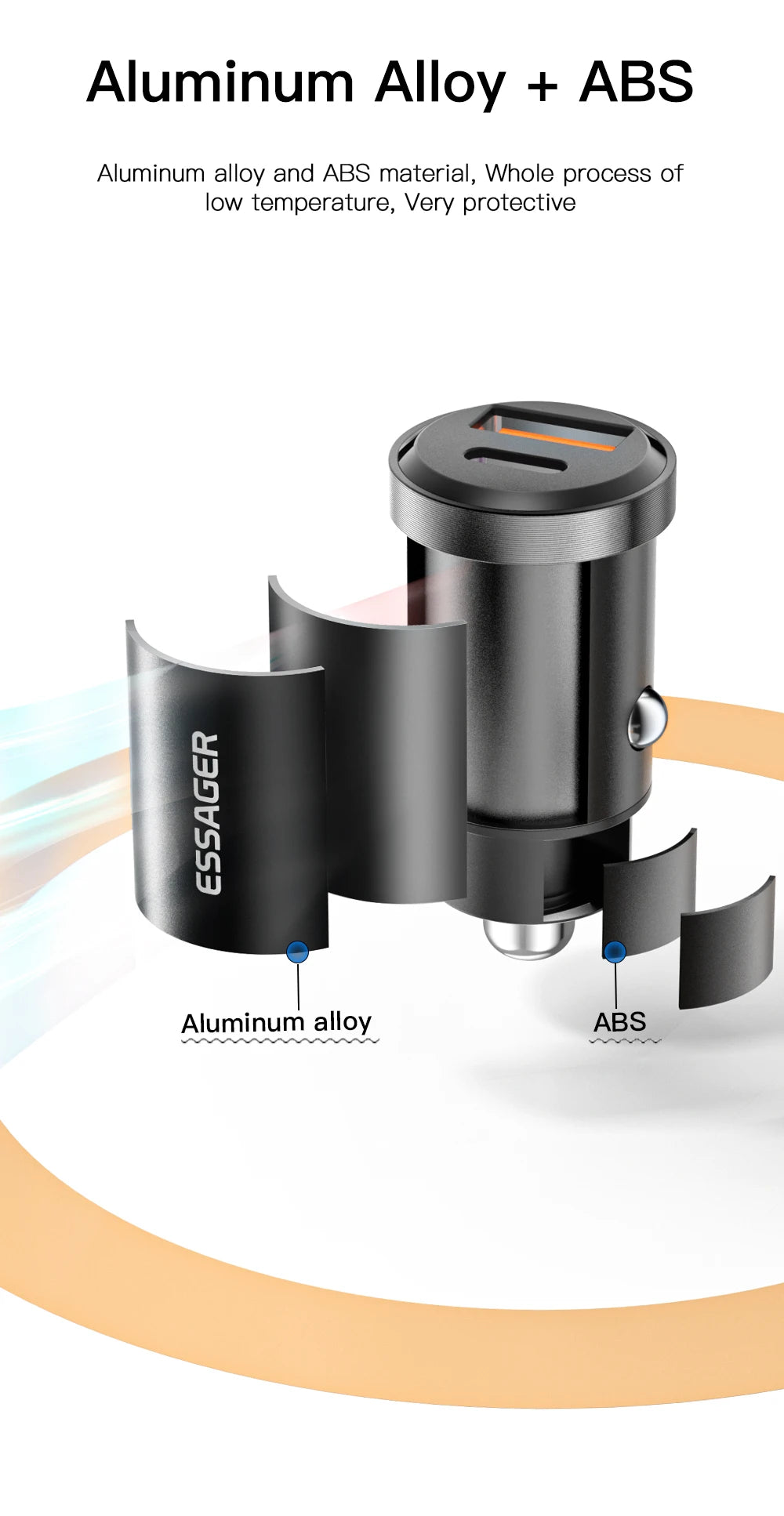 شاحن سيارة Essager USB 30 وات، شحن سريع 4.0، QC PD 3.0 SCP 5A، USB Type C، شحن سريع للسيارة، مناسب لأجهزة iPhone 14 13، Huawei، Samsung، Xiaomi