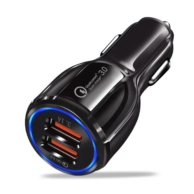 شاحن سيارة عالي الجودة 3.1 أمبير بمنفذين USB 12-24 فولت، مقبس ولاعة سجائر QC3.0، محول شحن سريع للهواتف iPhone وSamsung