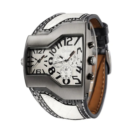 Oulm 1220 Luxury Brand Watch Retro Design Male Sport Wristwatch Leather Strap Watches Men's Two Time Zone Big Dial Quartz Clock
