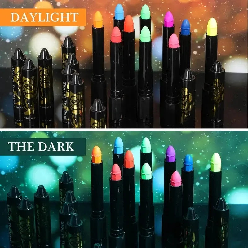 Halloween Glow in The Black Light Face Paint 6/12pcs UV Neon Glow Fluorescent Body Paint Crayons for Club Makeup Xmas Glow Party