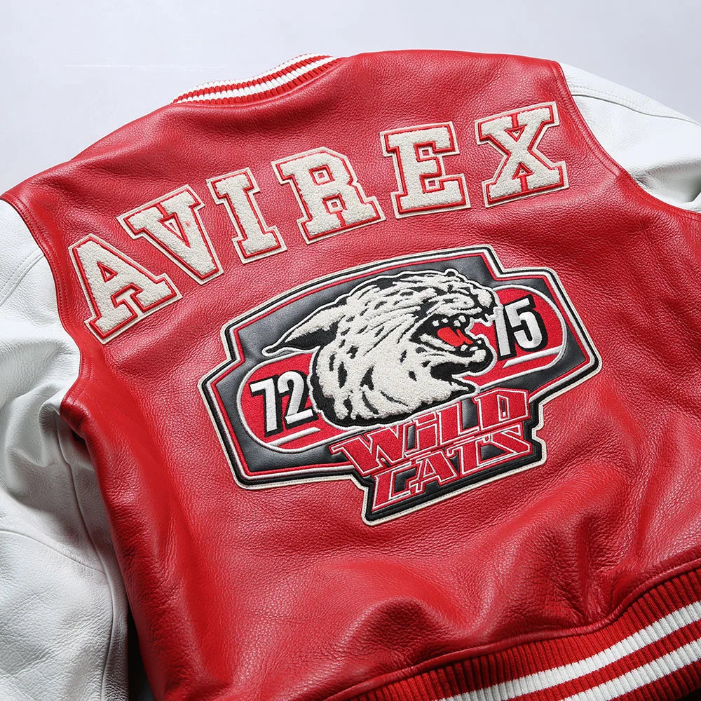 Men's Real Leather Jacket with Embroidery thicken first layer cowhide leather Leather Winter Classic Warm Baseball outfits Coat