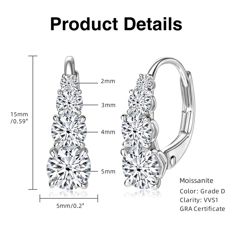 Lnngy Certified Moissanite Hoop Earrings 925 Sterling Silver 4 Stone Circle Earring For Women Ear Jewelry Pendientes Oorbellen