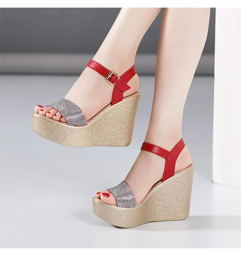 Women’s Luxury Rhinestone Super High Heel Sandals – Peep Toe, 11 cm Heel