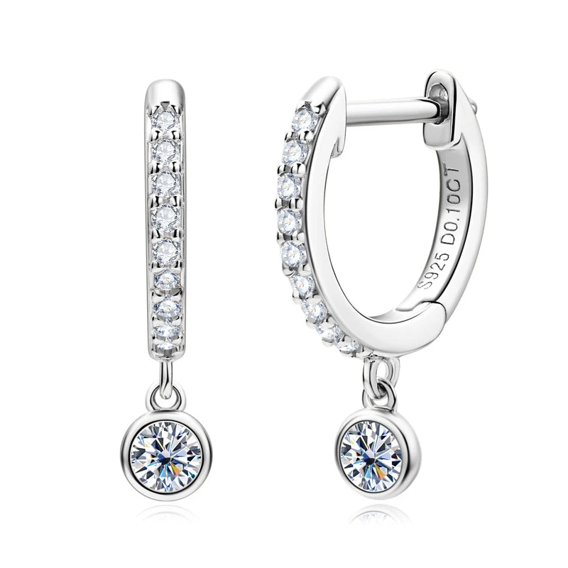 Lnngy 925 Sterling Silver Dangle Earring 1CT 2CT Round Bezel Setting Moissanite Drop Earrings For Women Girl Birthday Party Gift
