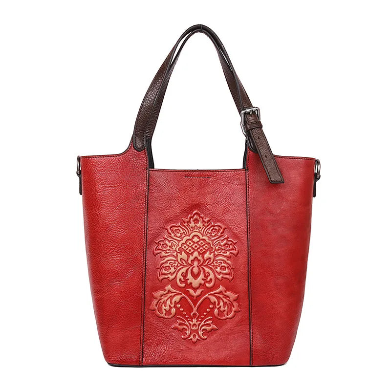 MOTAORA Large Capacity Bucket Bag 2025 New Vintage Luxury Handbags Women Genuine Cowhide Handmade Embossing Woman Shoulder Bags