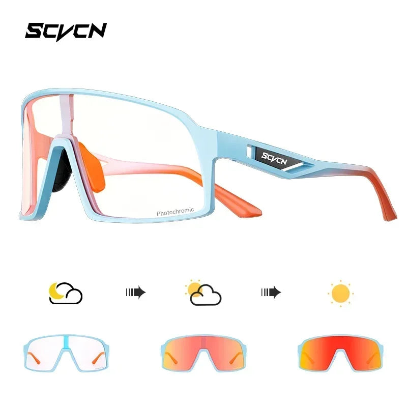Scvcn Color Photochromic Sunglasses for Men Cycling GlassesWomen MTB Glasses Sports Hiking Running UV400 Lightweight Glasses