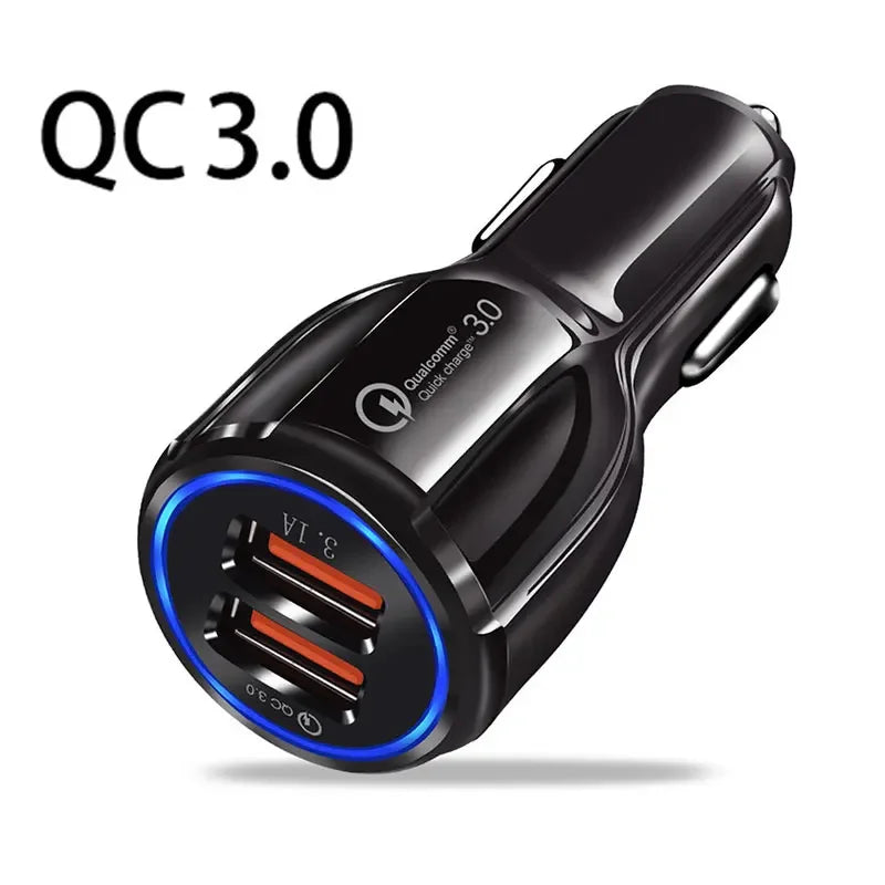 شاحن سيارة عالي الجودة 3.1 أمبير بمنفذين USB 12-24 فولت، مقبس ولاعة سجائر QC3.0، محول شحن سريع للهواتف iPhone وSamsung