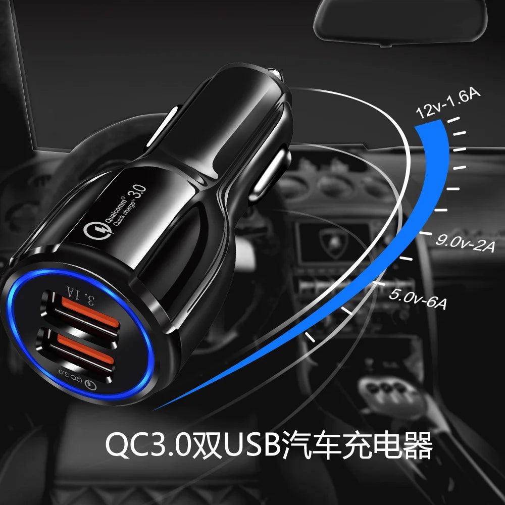 QC3.0+3.1A Car Chargers 2Ports Fast Charging 12-24V For Samsung Huawei iphone Dual USB Adapter Socket Splitter Cigarette Lighter