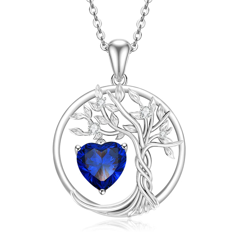 Lnngy 925 Sterling Silver Tree of Life Circle Pendant Necklace Colorful Birthday Stone Necklaces Jewelry for Women Daily Gift
