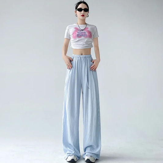 Ice Silk Wide Leg Pants Women Summer Thin Loose Casual Sun Protection Straight Leg Yamamoto Pants Lazy Dragging Pants