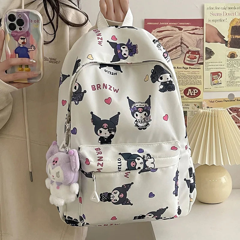 2024 Sanrio Cute Kuromi Melody Cinnamoroll Large Capacity Backpack Boys Girls Cartoon Hello Kitty Kawaii Canvas Schoolbag