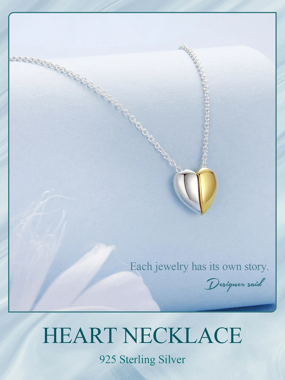 BAMOER Gold Plated Heart Pendant Necklace for Women, 925 Sterling Silver Couple Heart Fashion Waterproof Metal Daily Jewelry