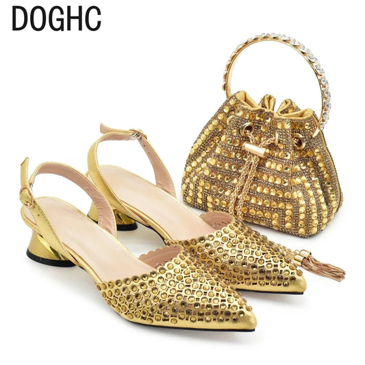 New Arrival Pointed Toe Women Sandals Shoes and Bag Set for Ladies Wedding Party Pumps Italian Shoes and Bags Matching Set