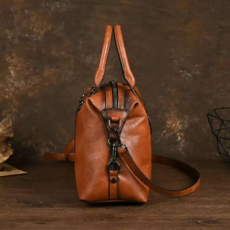 MOTAORA Vintage Leather Crossbody Bag Women's Embossed Handmade Tote Shoulder Bag Large Capacity Anti-Theft Purse