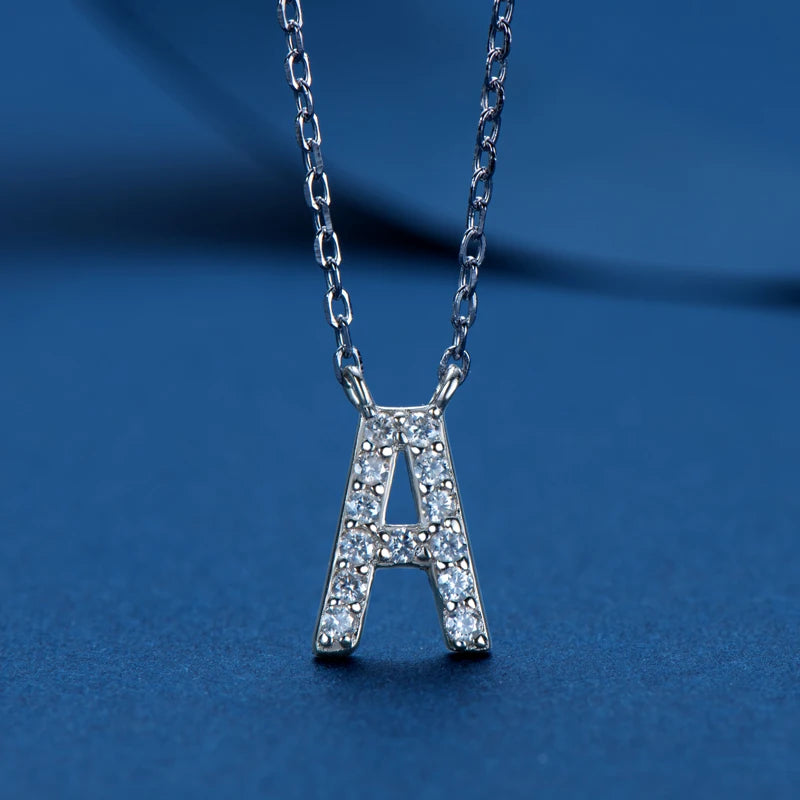 Lnngy Colar Prata 925 Sterling Silver A-Z Alphabet Pendant Necklaces Initial Letter 1.4MM Moissanite Necklace for Birthday Gift