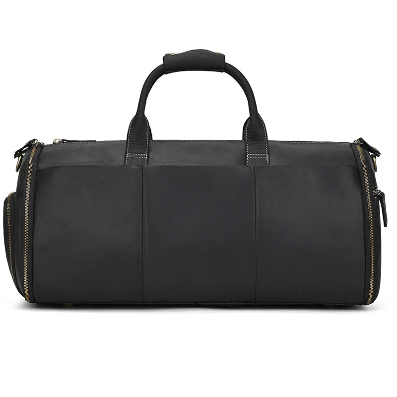 Crazy Horse Leather Folding Suit Bag Man Business Travel Bag With Shoe Pocket Clothes Cover Luggage Duffel Bag Man Bag For Suits