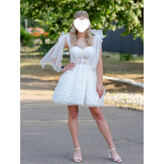 Mila Bow Straps A-Line Wedding Party Dress Sleeveless Corset Customized Evening Dresses Appliques Mini Tulle vestidos de fiesta