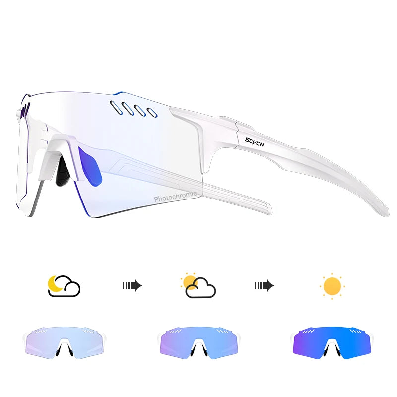 SCVCN Photochromic Cycling Glasss Rimless Outdoor Sports Running Drving Sunglasses for Men Goggles Mtb Bicycle Eyewear 1 Lens