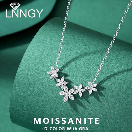 Lnngy Exquisite Moissanite Diamond Necklace for Women Pure 925 Sterling Silver Flower Pendant Necklaces 2025 Trend Jewelry