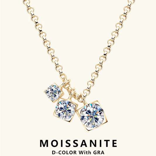 Lnngy Three Stone Moissanite Pendant Necklace Niche 925 Sterling Silver  Chain Necklaces for Women collar plata 925 Jewelry Gift