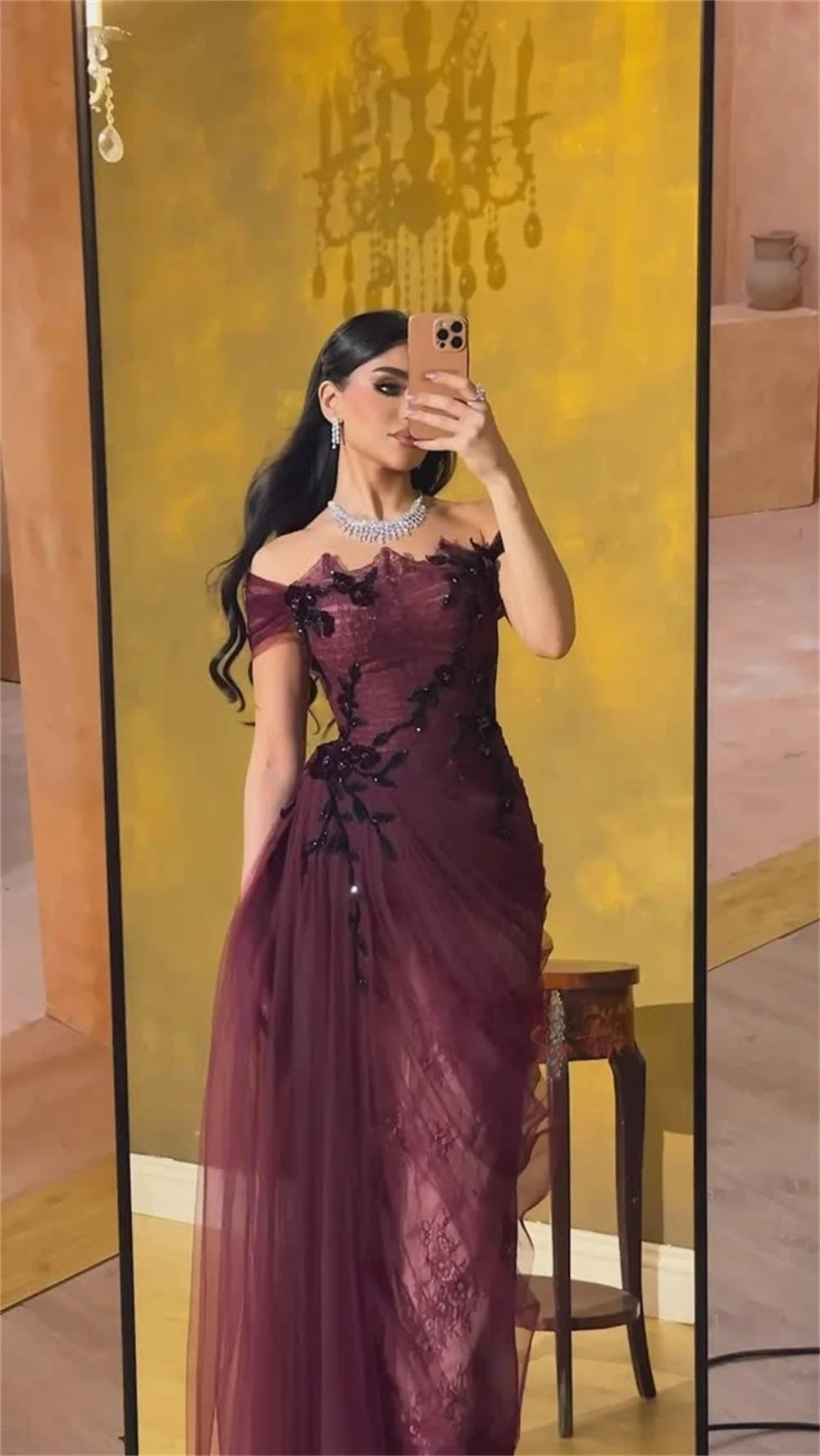Mila Red Off the Shoulder A-Line Party Dresses Tulle Lace Embroidery Prom Dresses Floor-Length Evening Dresses Customized 2025