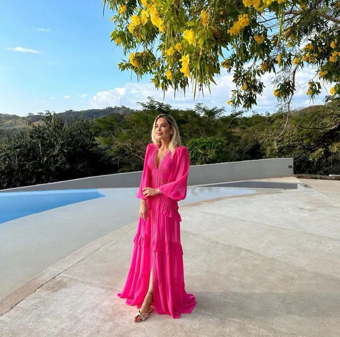 Maxi Dress Ruffles Long Sleeve Hollow Out Evening Dresses Party Chic Robe Green Blue Purple New In Holiday Summer