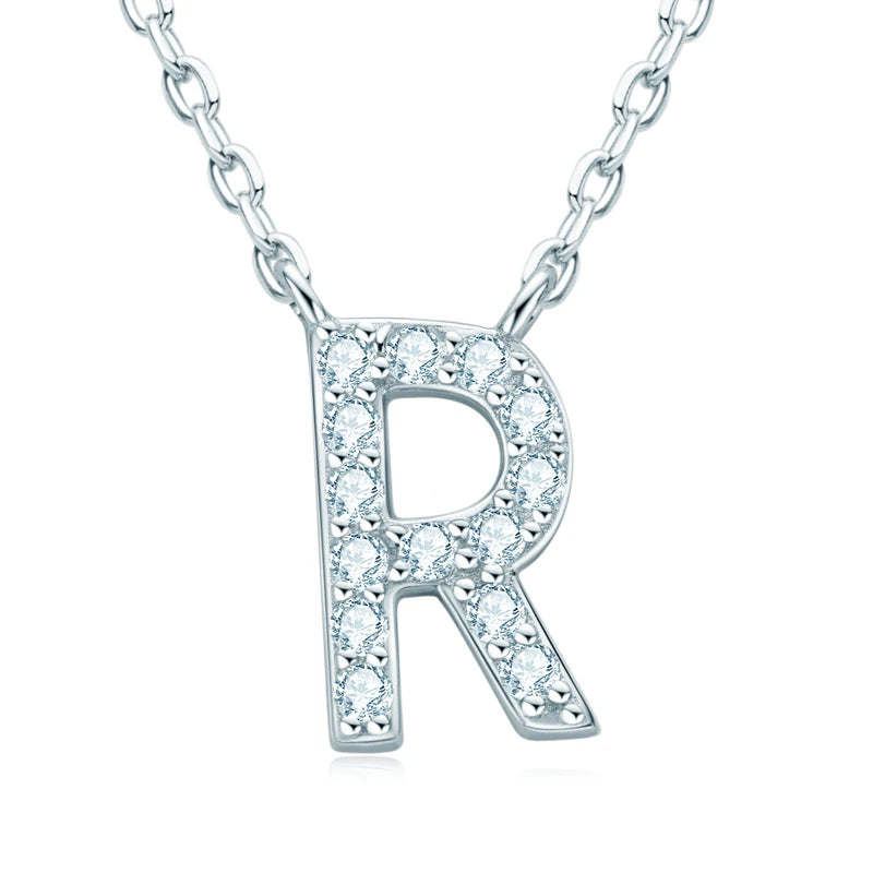 Lnngy Colar Prata 925 Sterling Silver A-Z Alphabet Pendant Necklaces Initial Letter 1.4MM Moissanite Necklace for Birthday Gift