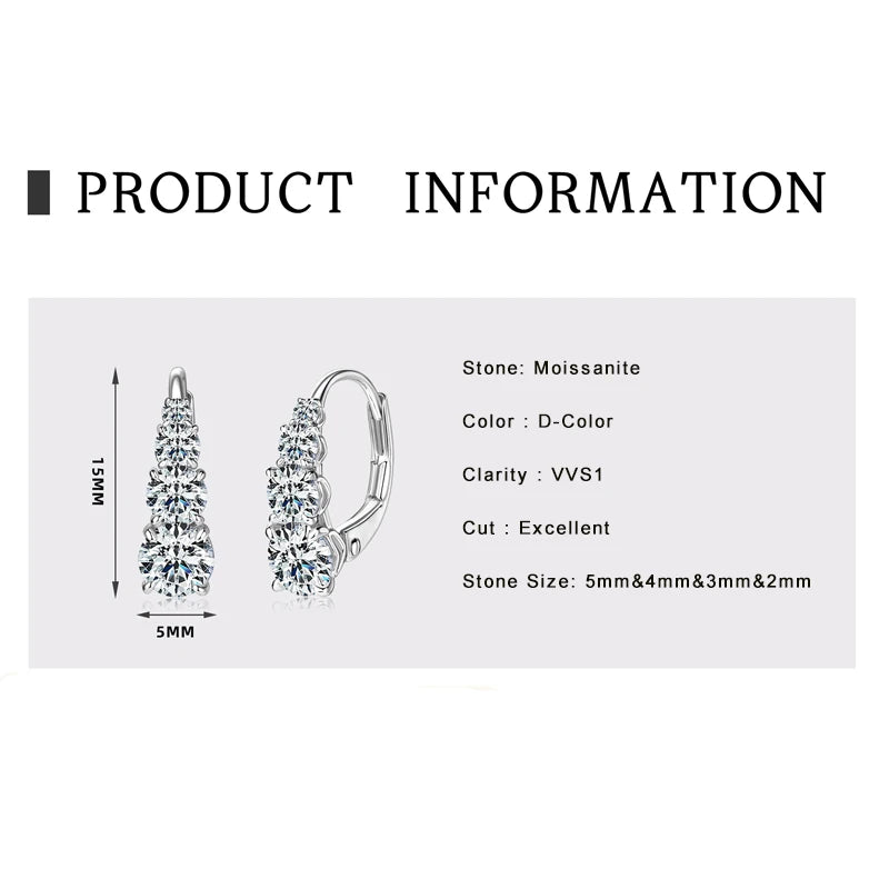 Lnngy Certified Moissanite Hoop Earrings 925 Sterling Silver 4 Stone Circle Earring For Women Ear Jewelry Pendientes Oorbellen