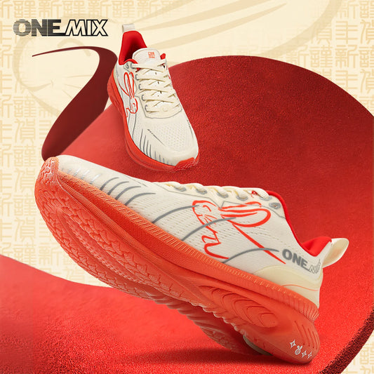 ONEMIX Running Shoes Reflective Red Bumper Elite Height Increasing Sport Shoes for Outdoor Breathable Mesh Walking Sneakrs Men