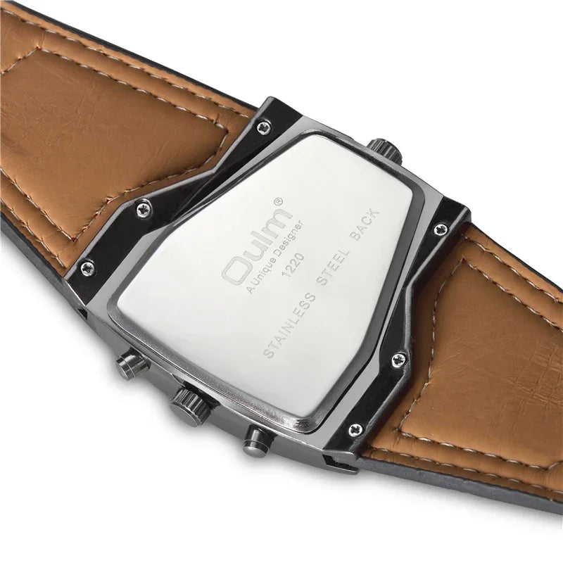 Oulm 1220 Luxury Brand Watch Retro Design Male Sport Wristwatch Leather Strap Watches Men's Two Time Zone Big Dial Quartz Clock