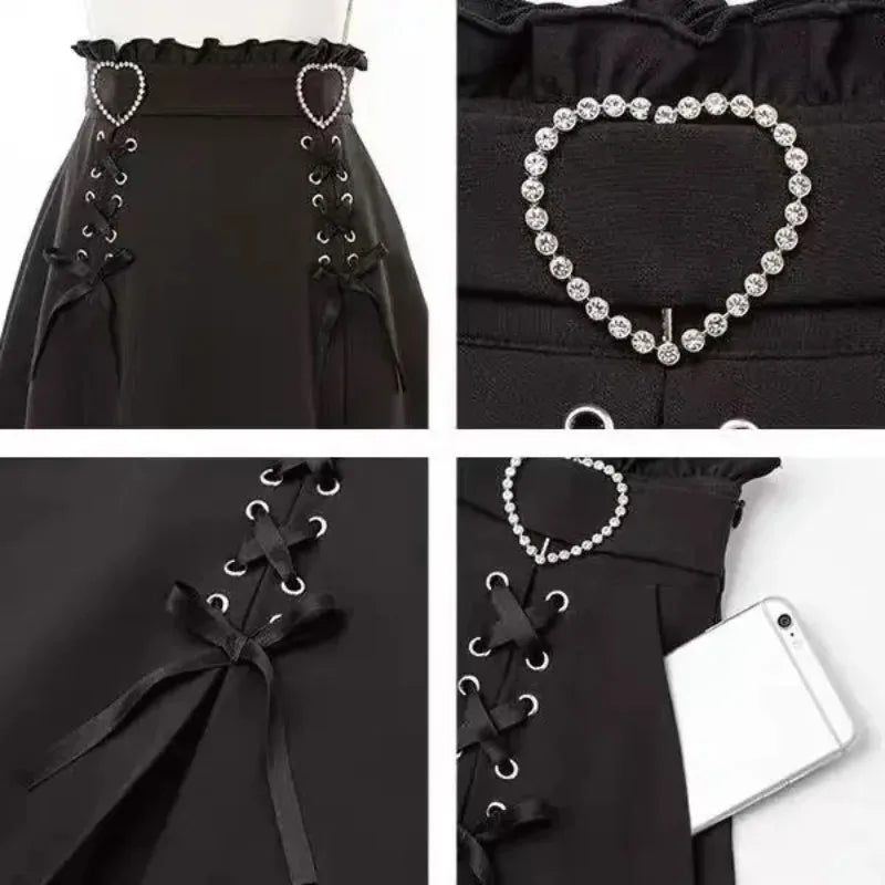 2025 Y2k Aesthetic Harajuku Style Sweet Girl High Waist Mini Bandage Skirt Slim Women Solid Streetwear Gothic Jk Saia Feminina