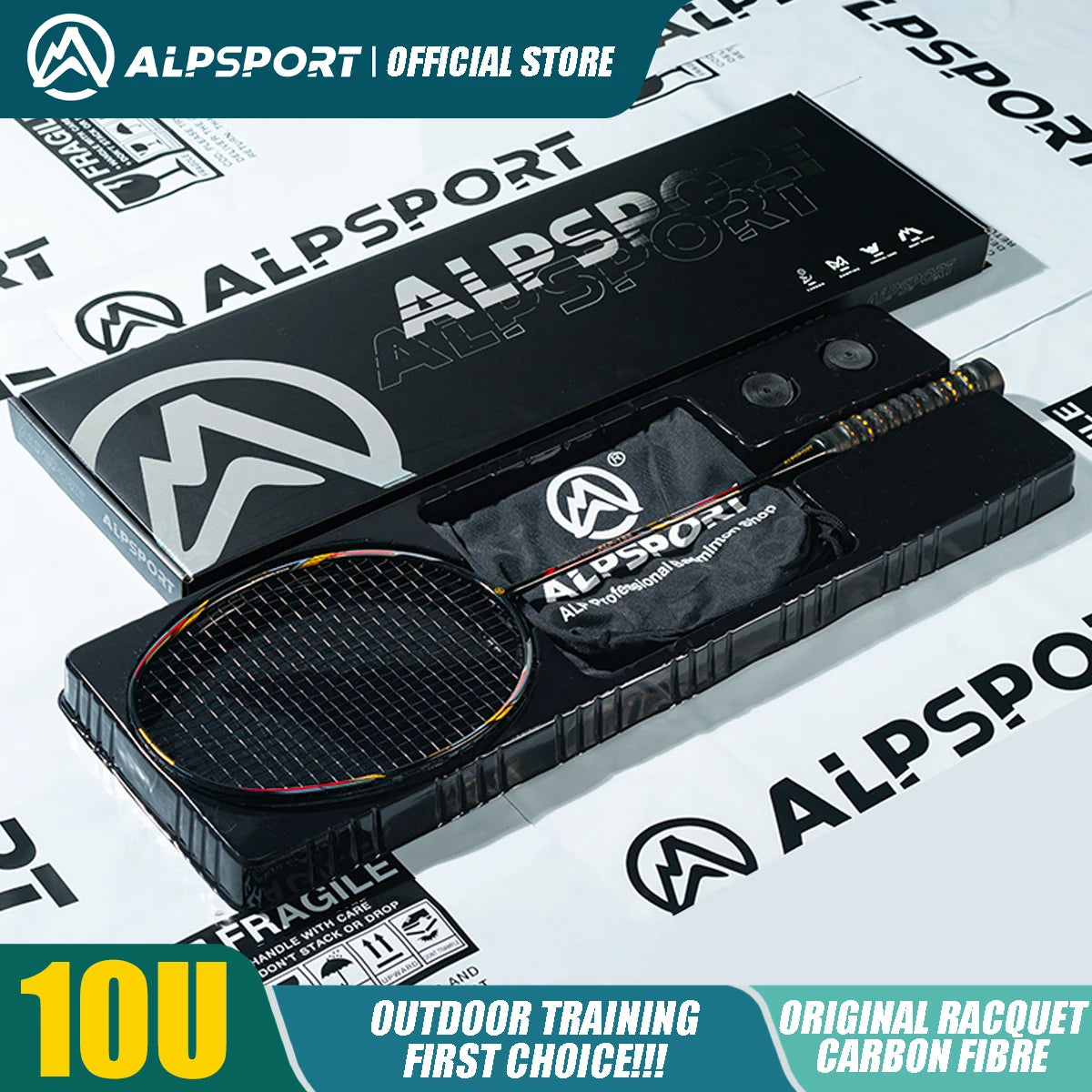 Alpsport AIR 10U Badminton Racket 52g Ultralight, HM Carbon Fiber & Titanium, 28lbs Fast Rebound for Pro Players
