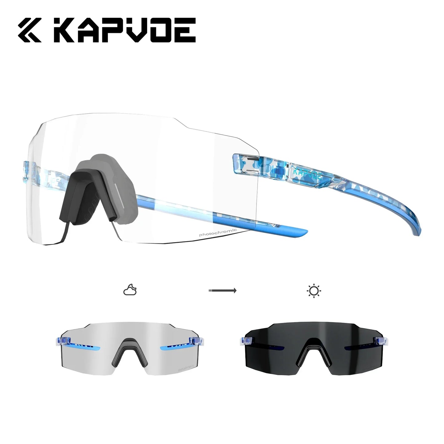 Kapvoe New Photochromic Sports Runnning Sunglasses Cycling Glasses Men Adjustable Nose Pad Women UV400 Hiking Bicycle Eyewear