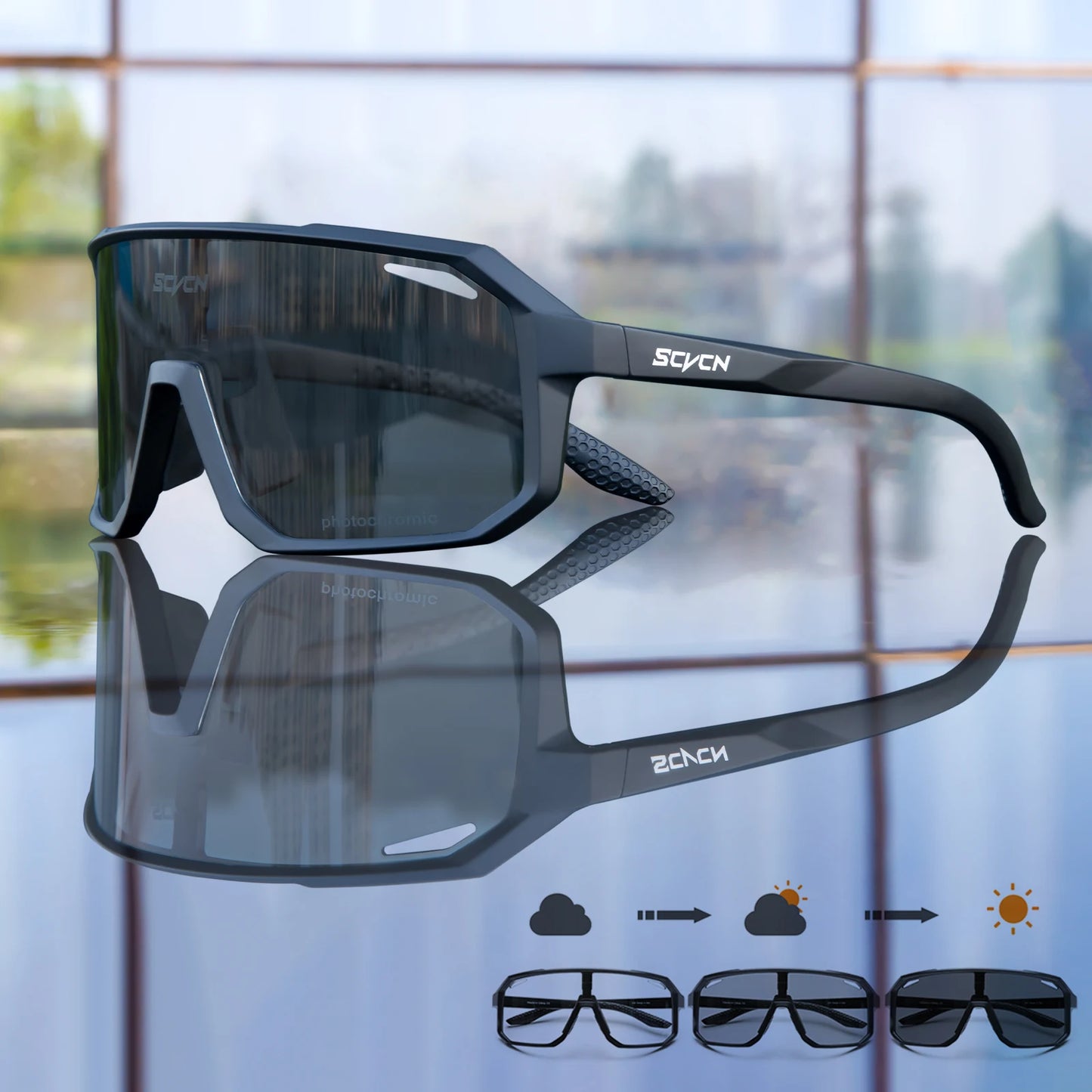 SCVCN Men Bike Photochromic Glasses Cycling Sunglasses for Women Sports Running MTB Biking Eyewear Road Mountain Bicycle Goggle