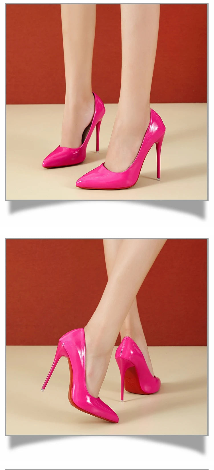 Temperament 12cm Super High Thin Heels Shoes Women Pumps Pointed Toe Colorful Patent Leather Stiletto Wedding Shoe Size 45