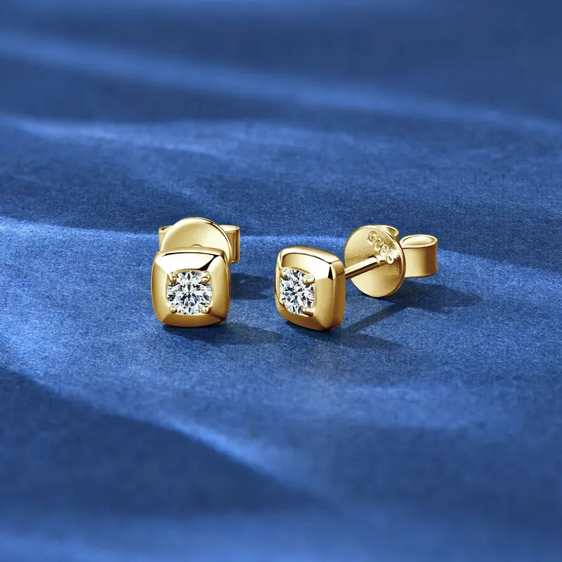 Lnngy 925 Sterling Silver Square Shape Stud Earrings Certified GRA 3mm Moissanite Earring for Women Korean INS Mini Jewelry Gift