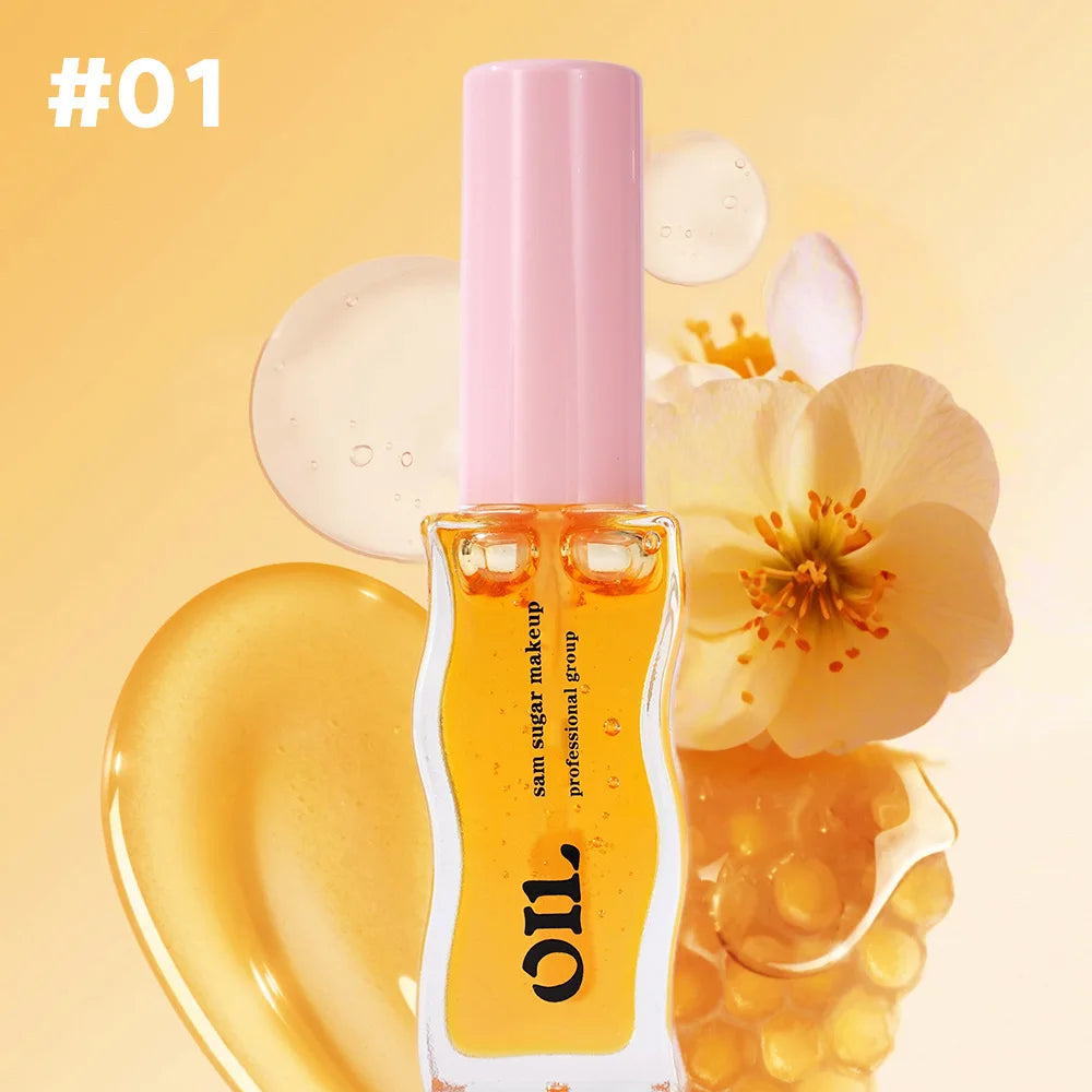 SAM SUGAR Honey Infused Hydrating Lip Oil 8ml Long Lasting Moisturizing Liquid Lip Gloss 6 Colors Temperature Makeup Cosmetics