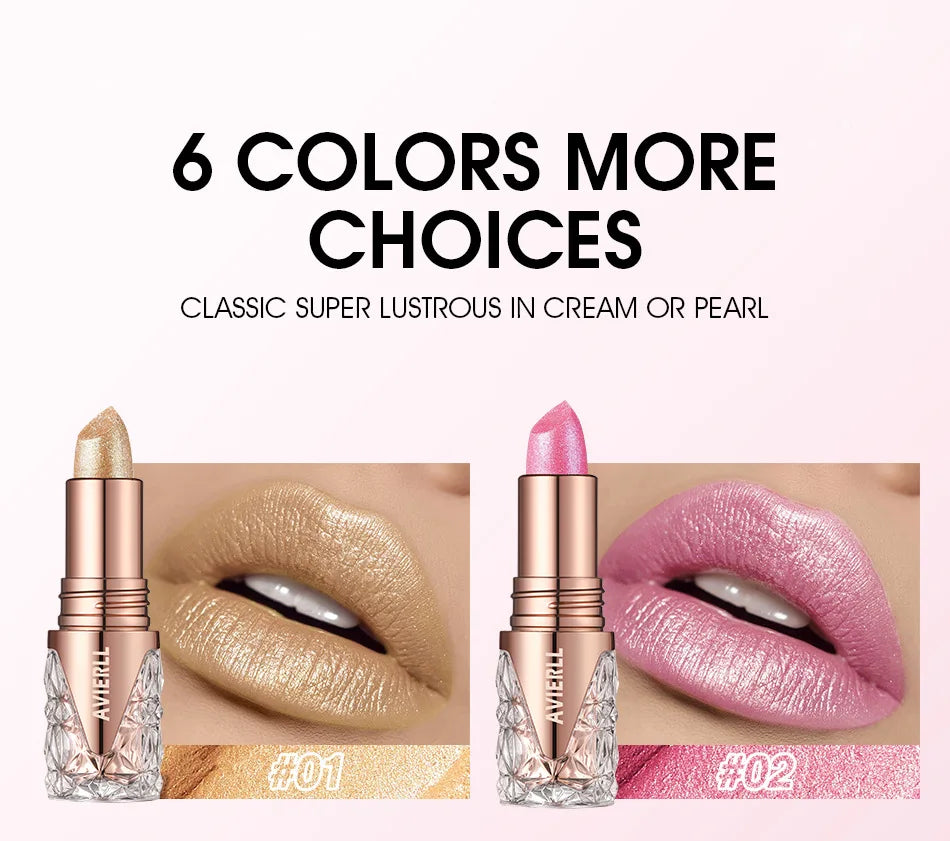 6 Colors 3 in 1 Pearlescent Sparkling Lipstick Matte Glitter Waterproof Long Lasting Pearl Shine Lip Gloss Shimmer Sexy Makeup