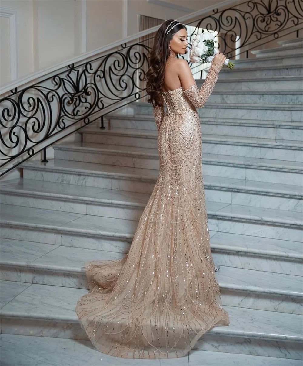 Mila Strapless Wedding Party Dress Customized Cascading Ruffle Lace-Up Evening Dresses Mermaid Court Train vestidos de fiesta