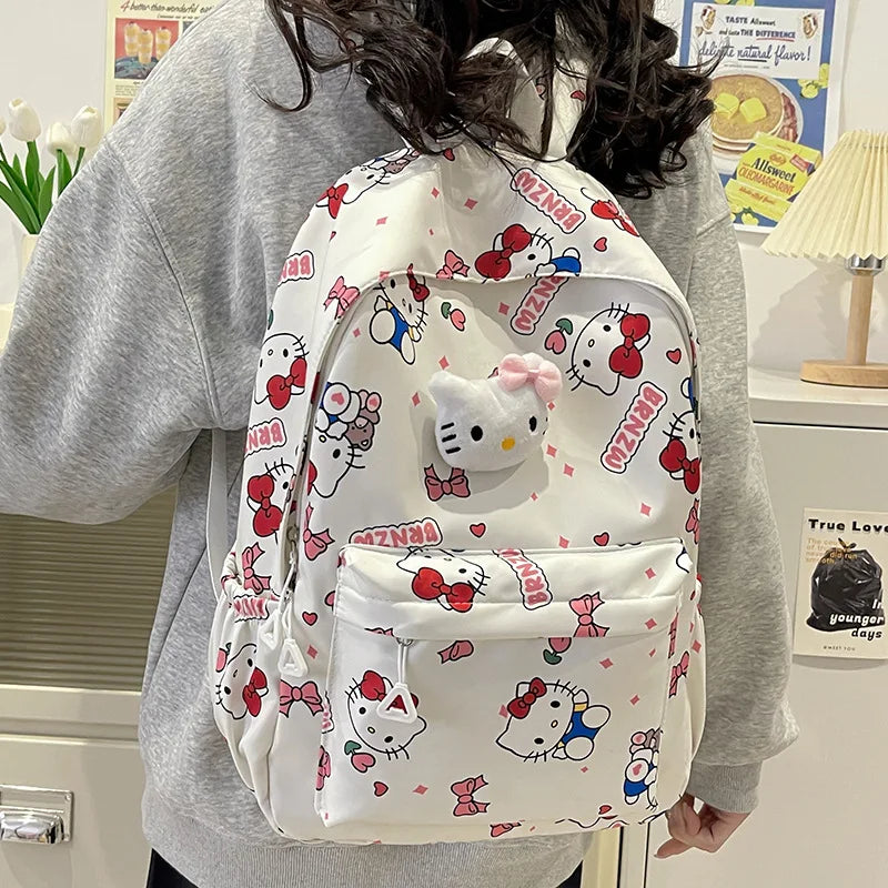 2024 Sanrio Cute Kuromi Melody Cinnamoroll Large Capacity Backpack Boys Girls Cartoon Hello Kitty Kawaii Canvas Schoolbag