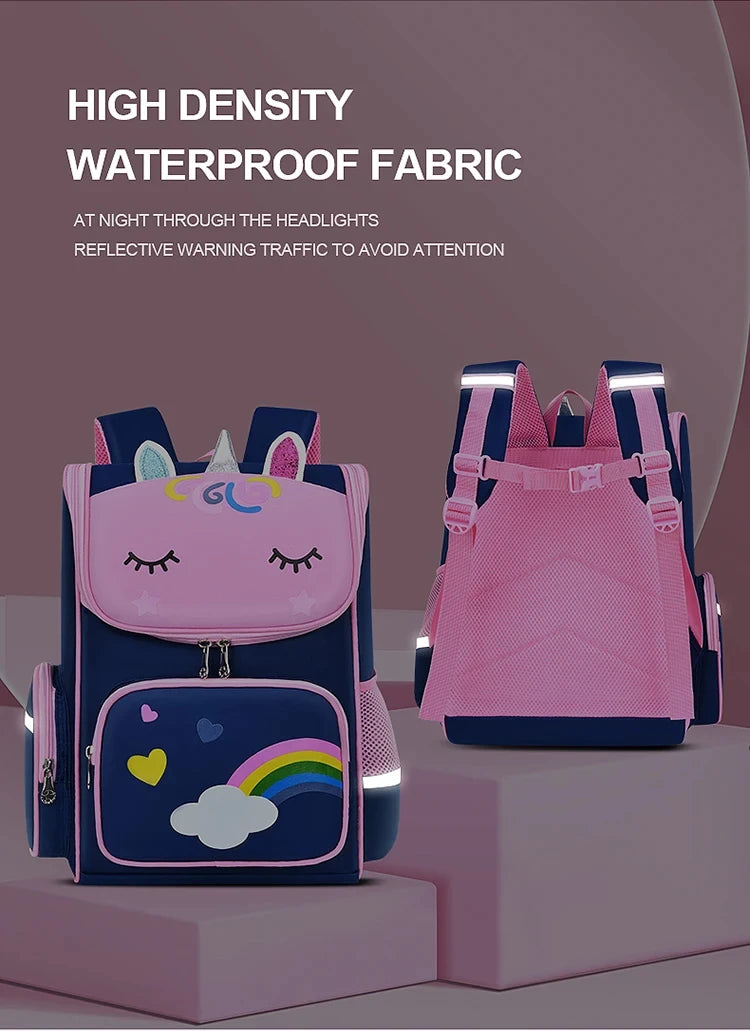 New CHILDREN'S Elementary School Students Schoolbag 6-12 Years Old Boys and Girls Shoulders Backpack 1-6 Grades Unicorn Cute Wat