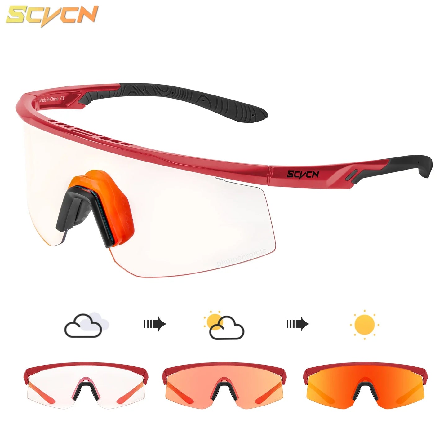 SCVCN Photochromic Sunglasses UV400 Cycling Glasses Bicycle Glasses Sports Men's MTB Road Bike Eyewear Protection Goggles UV400