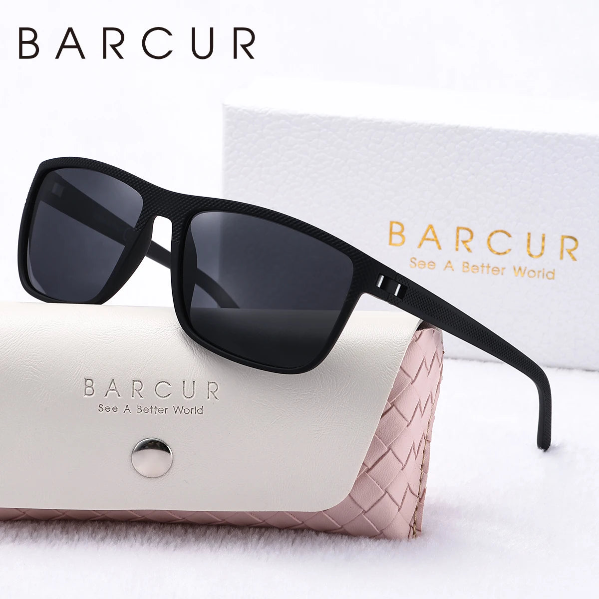BARCUR Brand Original White Pink Polarized Sunglasses Light Weight Comfort Square PC Eyewear Sports UVA&B Women Sun Glasses