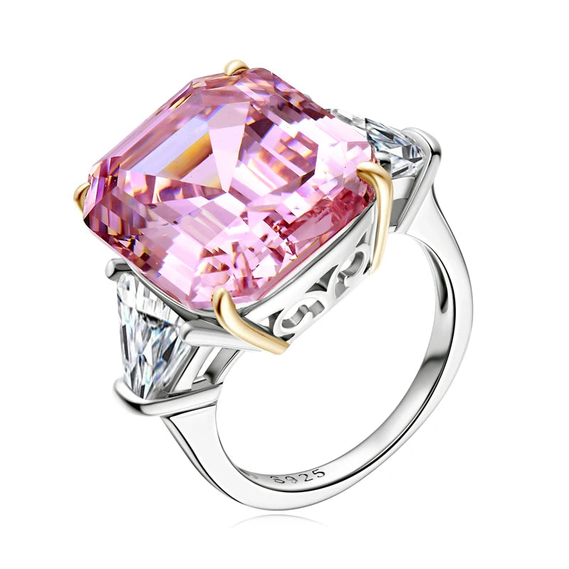 Lnngy Exquisite Emerald Cut Three Stone Wedding Ring for Women Original 925 Sterling Silver Engagement Rings Jewelry Gift