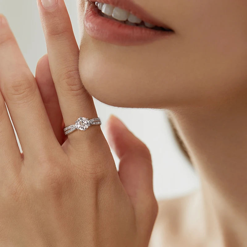 GRA Luxury 1CT Certified Moissanite Diamond Gemstones Rings for Women Real 925 Sterling Silver Wedding Gorgeous Fine Jewelry