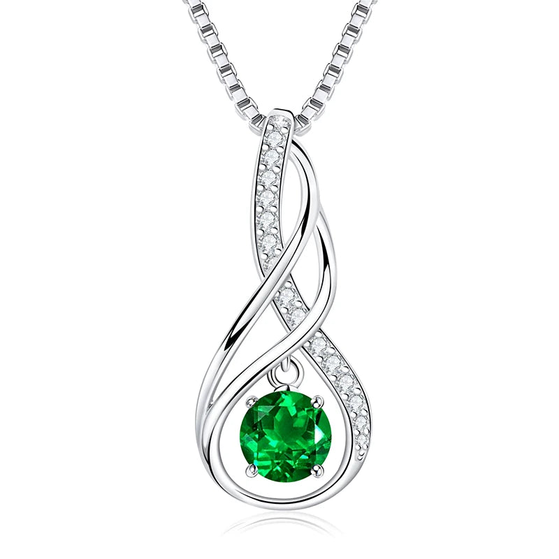 Lnngy 925 Sterling Silver Pear Cut Artificial Emerald Pendant Necklace Colorful Birthday Stone Necklaces Jewelry for Friends