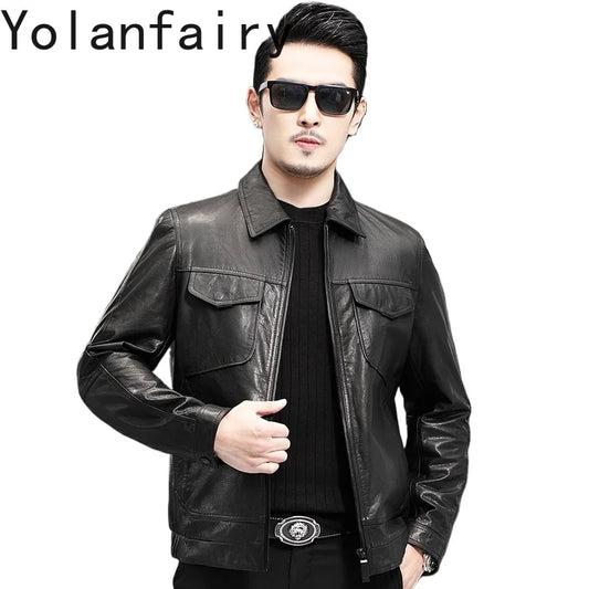 Men's Distressed Genuine Cowhide Leather Jacket – Spring Autumn Casual Slim Fit