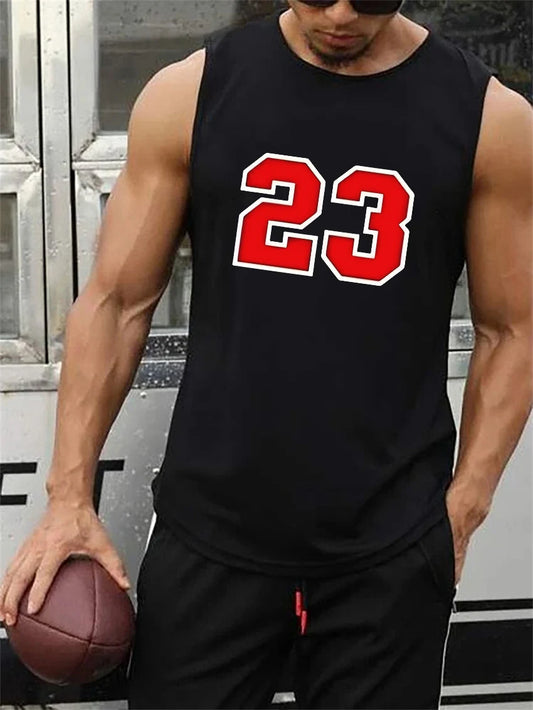 Men's 23 print Fitness Sleeveless Tank Top Tshirt Fashion High Quality Short Sleeve Loose Sports Tshirt Breathable Top