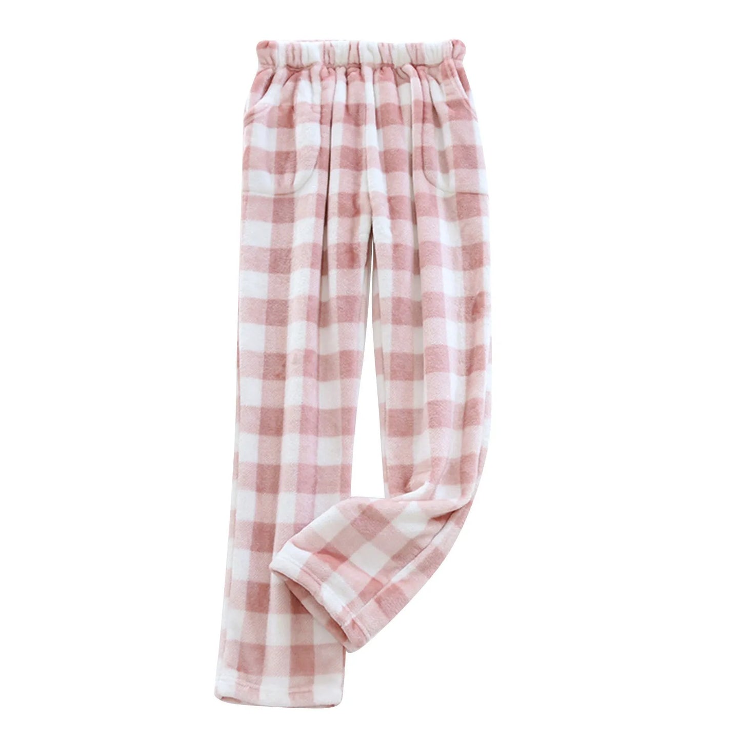 Women Loose Pajama Pants Plush Sleep Pants Soft Elastic Waist Pajama Bottoms Plaid New Classics Pants With 2 Pockets S-3XL